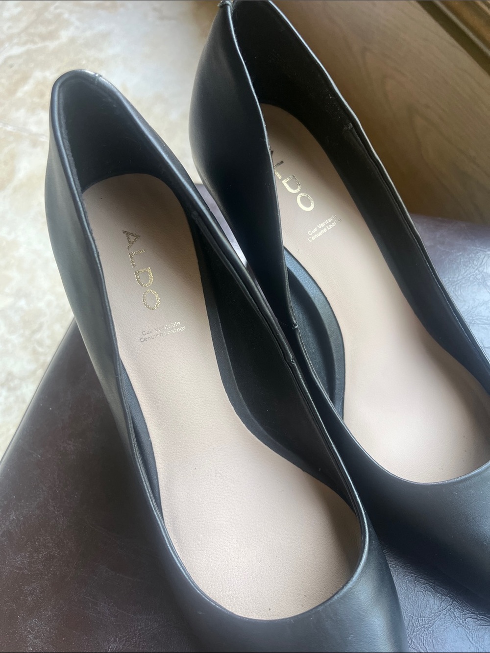 Aldo Flex Black Leather Pointed-Toe Pumps Size 8 - Picture 4 of 16